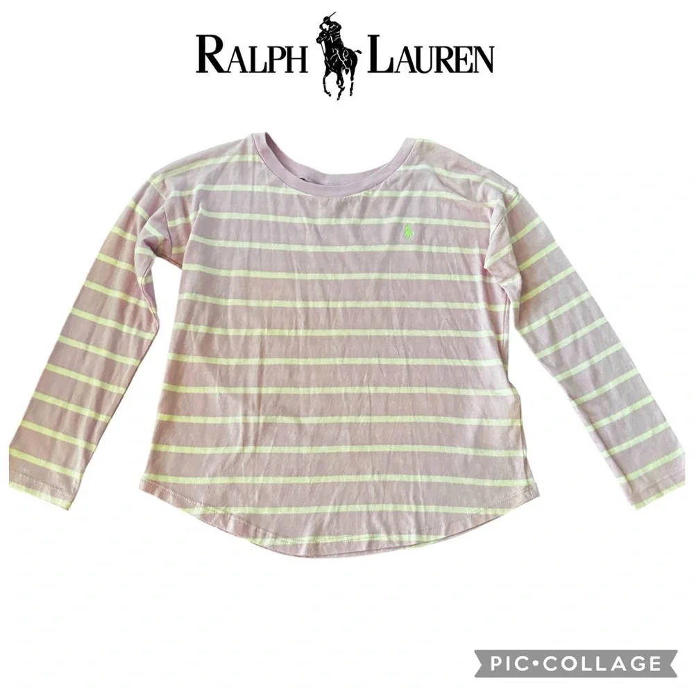 Ralph Lauren girls long sleeves striped tshirt purple white size 6